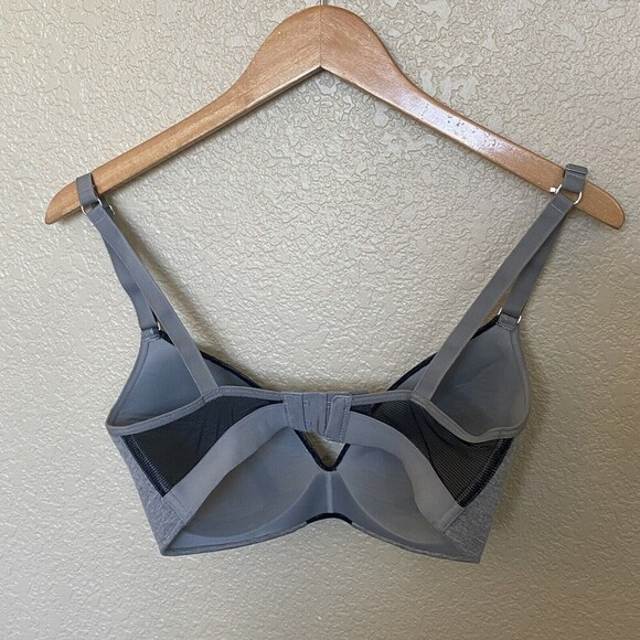 32DD Lively The All-Day Deep V Wireless Bra Mesh Plunge Grey Black - Picture 3 of 4